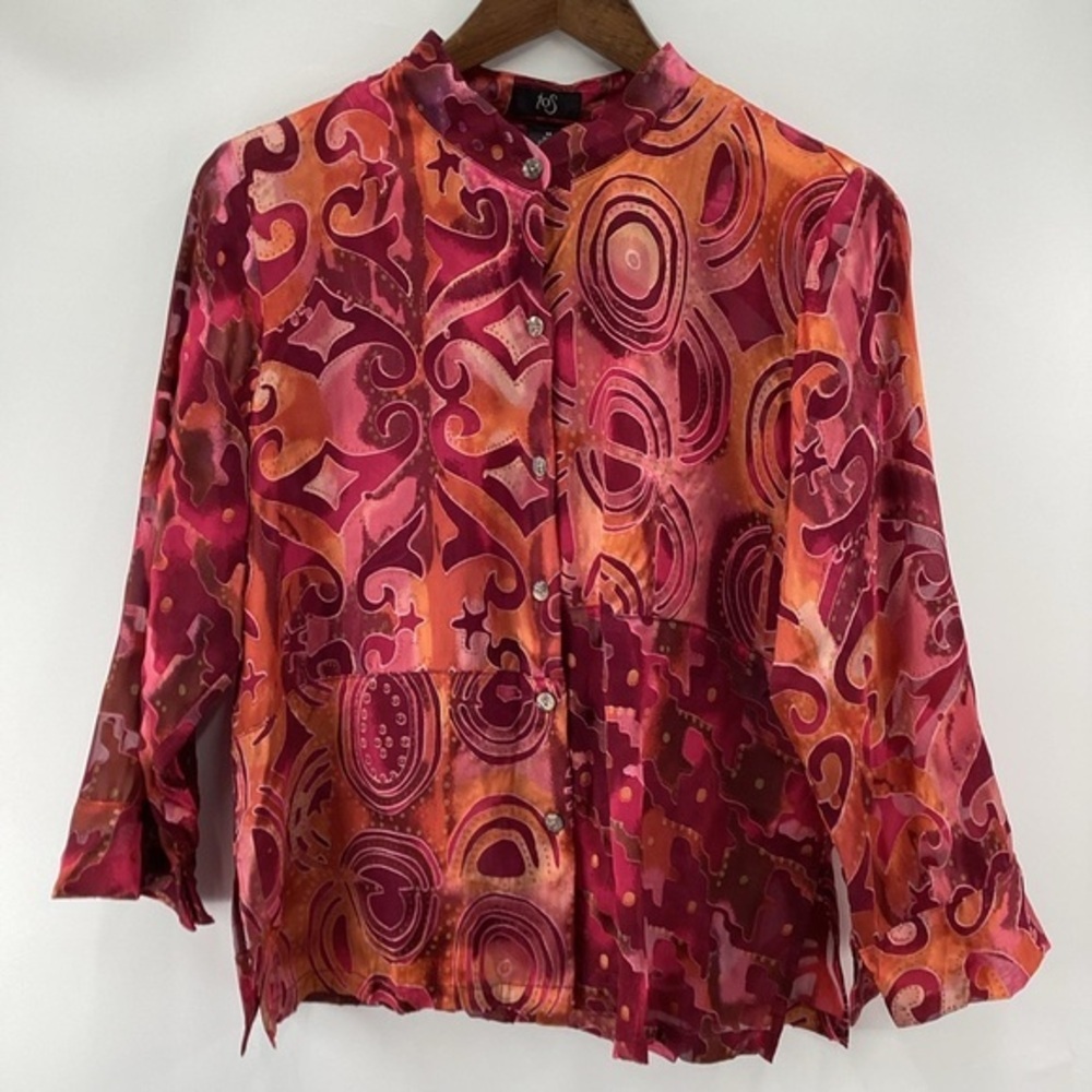Women's Silk Button-Up Blouse with Abstract Patterns